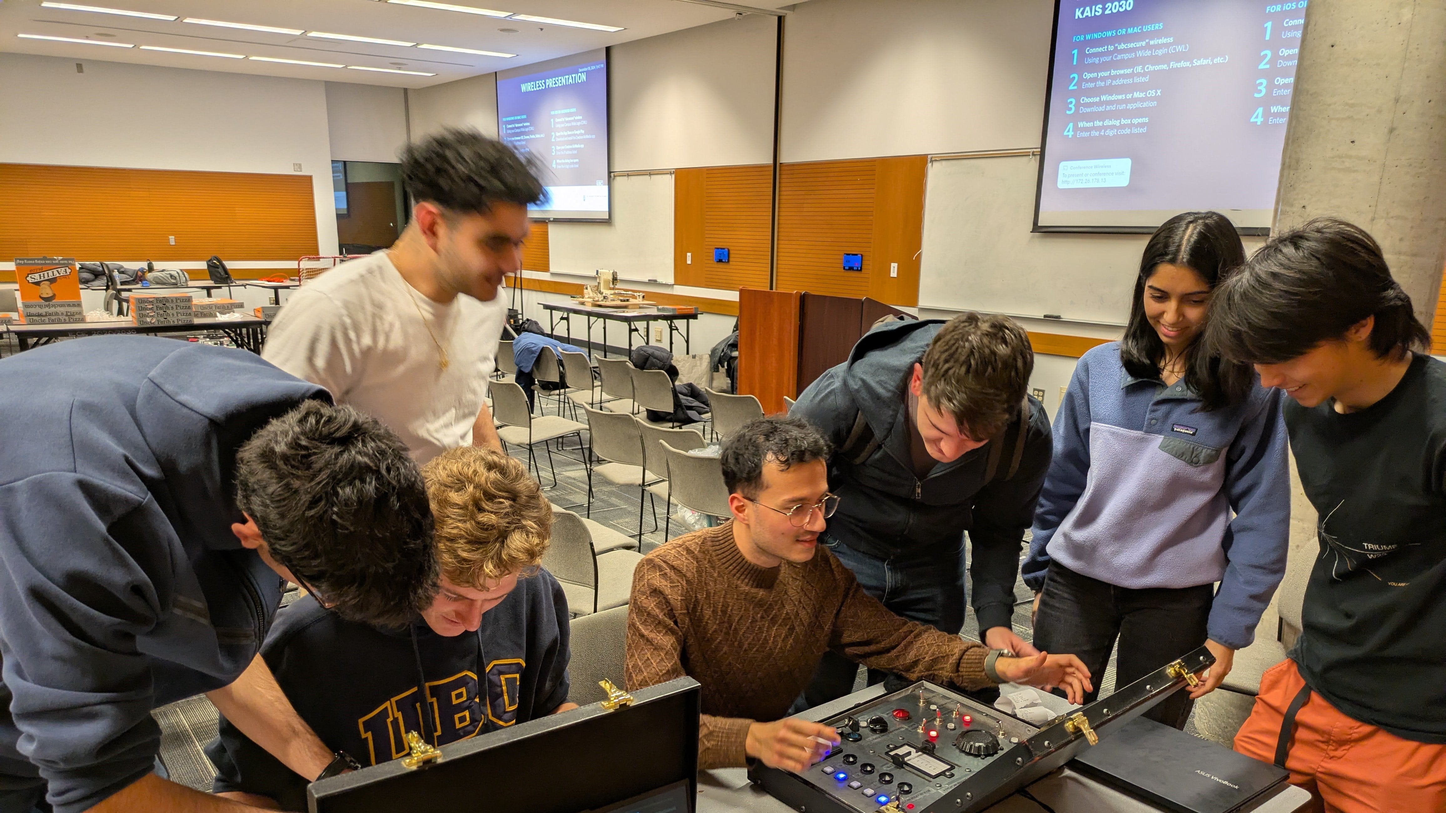 Photo of a large group of people playtesting the game