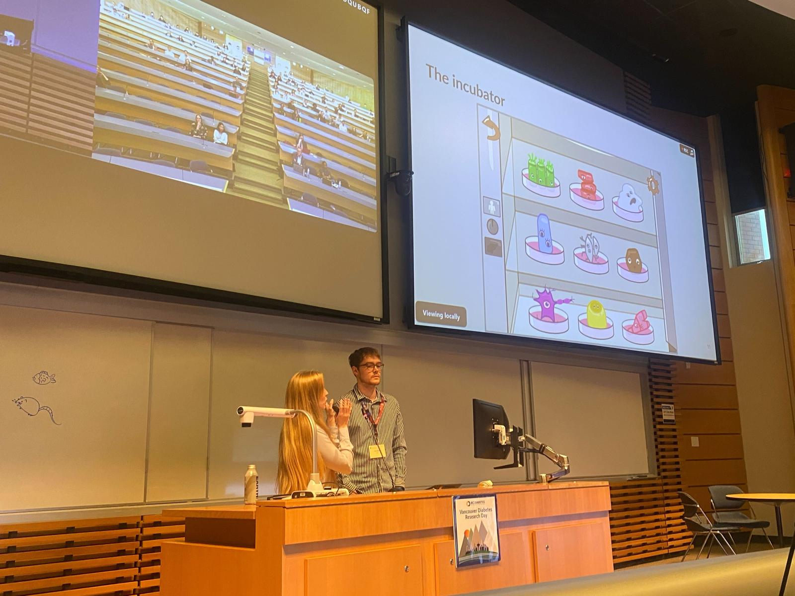Photo of Felix & Katarina presenting the game at UBC VDRD 2025